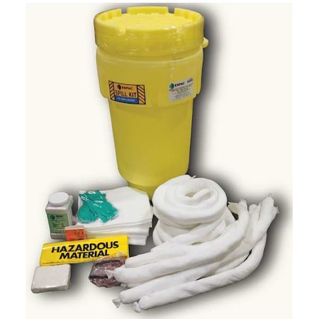 Spill Kit, 31 gal Volume Absorbed per Kit, 50 gal Capacity, Drum, Yellow, 68 MPN:1351-YE