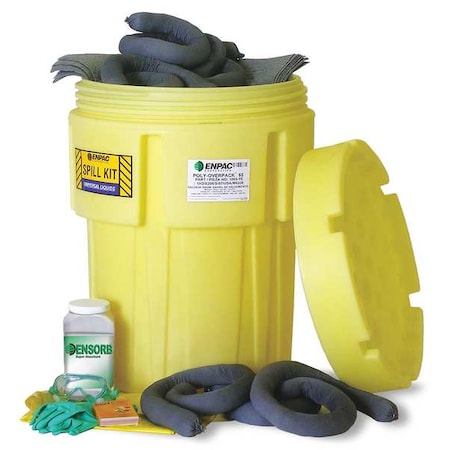 Spill Kit, 41 gal Volume Absorbed per Kit, 65 gal Capacity, Drum, Yellow, 83 MPN:1360-YE