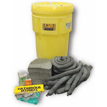 Spill Kit, 62 gal Volume Absorbed per Kit, 157 gal Capacity, Drum, Yellow, 140 MPN:1398-YE
