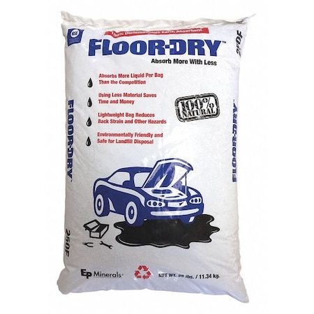 Loose Absorbent, 9 qt Volume Absorbed Per Pkg, 25 lb Wt, Universal, Unscented, Off White MPN:9825