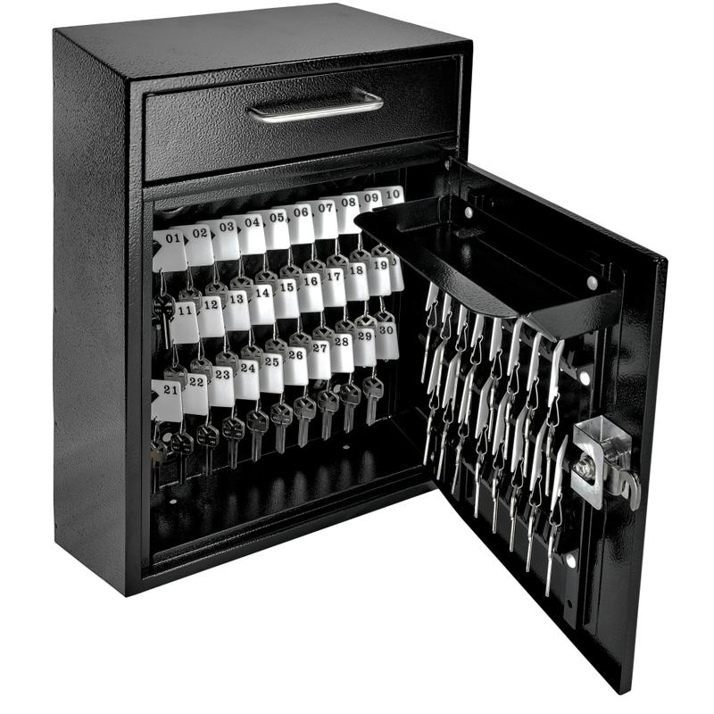 Mail Boss Key Boss High-Security Locking Key Cabinet/Drop Box, 16-1/4inH x 11-1/4inW x 4-3/4inD, Black MPN:8154