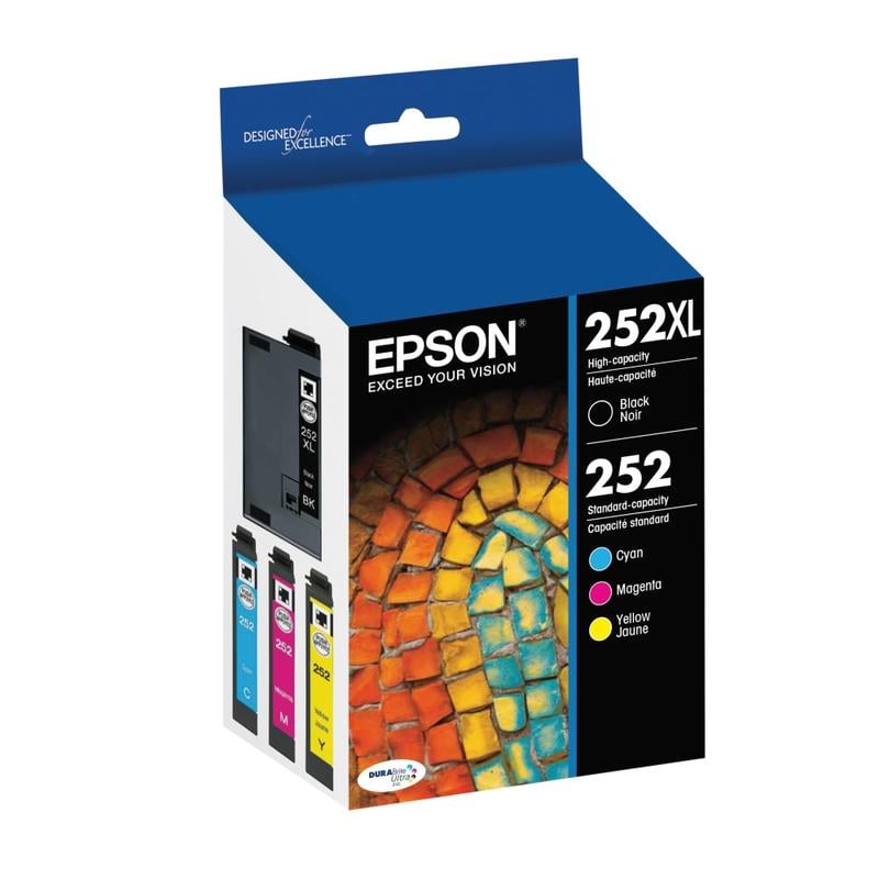 Epson 252XL DuraBrite Ultra High-Yield Black And Cyan, Magenta, Yellow Ink Cartridges, Pack Of 4, T252XL-BCS MPN:T252XL-BCS