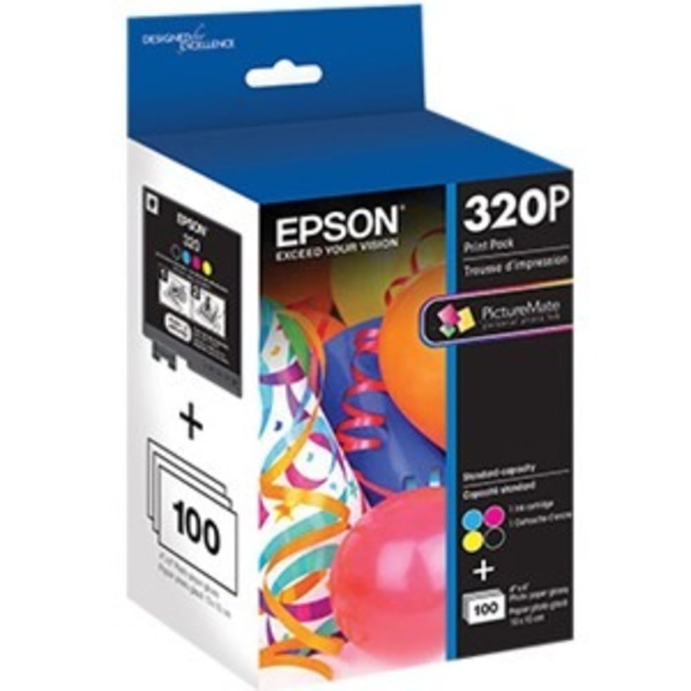 Epson T320P Original Inkjet Ink Cartridge/Paper Kit - Black, Cyan, Magenta, Yellow - 4 / Pack - 100 Photos (Min Order Qty 2) MPN:T320P