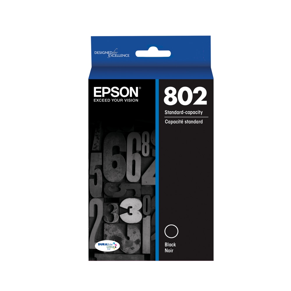 Epson 802 DuraBrite Ultra Black Ink Cartridge, T802120-S (Min Order Qty 2) MPN:T802120-S