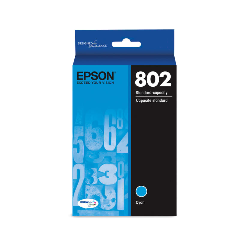 Epson 802 DuraBrite Ultra Cyan Ink Cartridge, T802220-S MPN:T802220-S