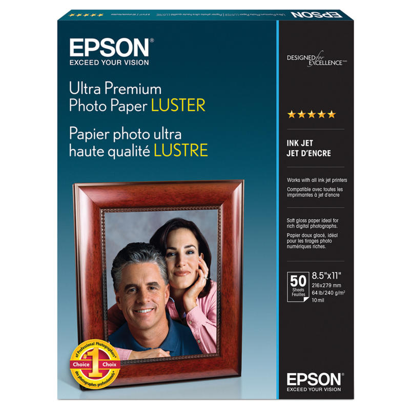 Epson Luster Photo Paper, Letter Paper Size, 97 Brightness, 64 Lb, White, Pack Of 50 Sheets (S041405) (Min Order Qty 2) MPN:S041405