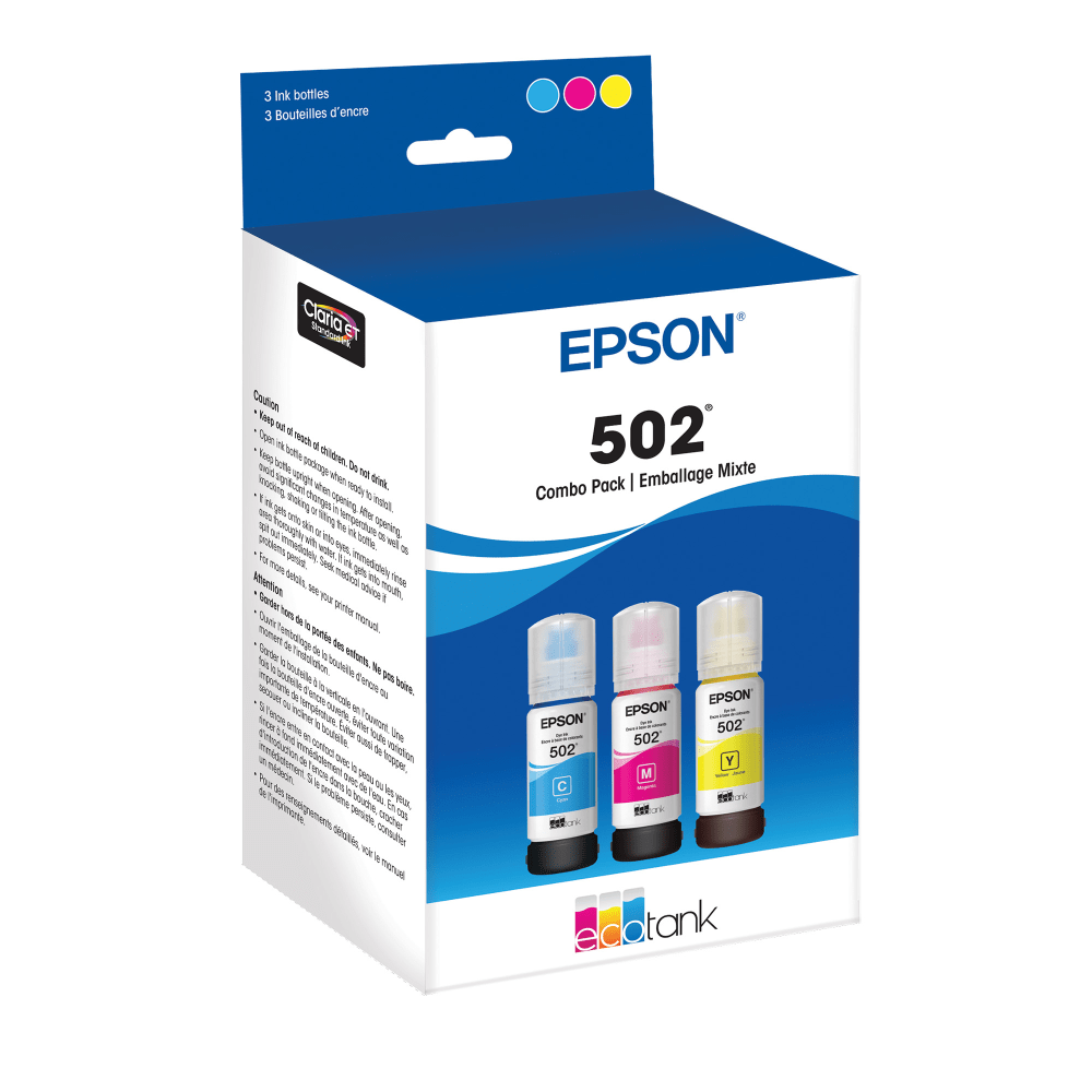 Epson 502 EcoTank Cyan, Magenta, Yellow Ink Bottles, Pack Of 3, T502520-S MPN:T502520-S