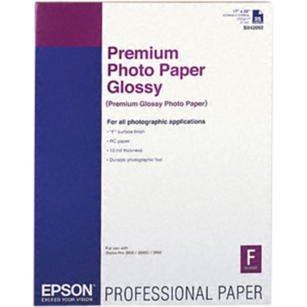 Epson Premium Photo Paper, C, 17in x 22in, Glossy, 25 Sheets MPN:S042092