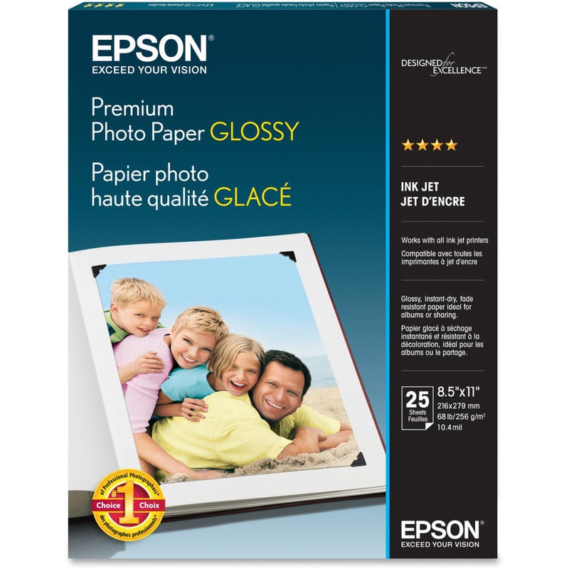 Epson Glossy Premium Photo Paper, Letter Size (8 1/2in x 11in), Ream Of 35 MPN:S042183
