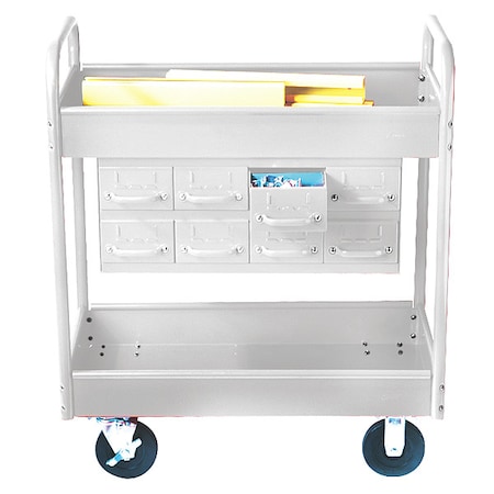 Stock Cart, 2 Shelves, 8 Drawers 500lb, 8, WH MPN:145-8-WH