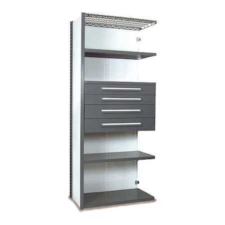 V-Grip Shelving W/ 4Drwrs/5Shlvs 7x2x3, Addon, 3