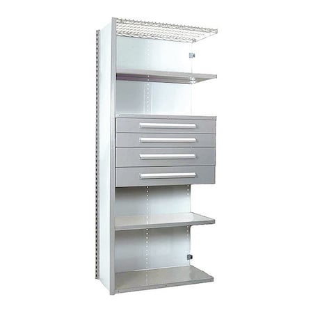 V-Grip Shelving W/ 4Drwrs/5Shlvs 7x2x3, Addon, 3
