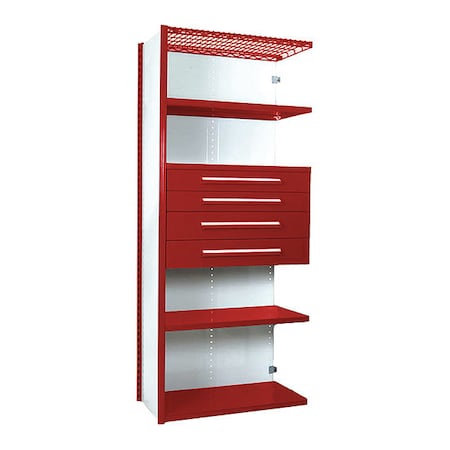 V-Grip Shelving W/ 4Drwrs/5Shlvs 7x2x3, Addon, 3