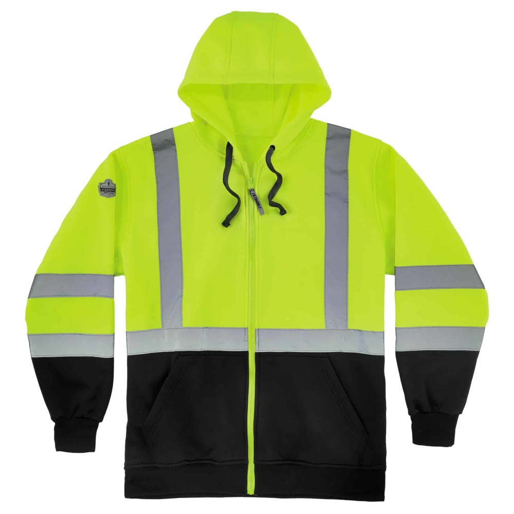 Ergodyne GloWear 8372 Class 3 Hi-Vis Zip-Up Hoodie, 5X, Black/Lime MPN:21849