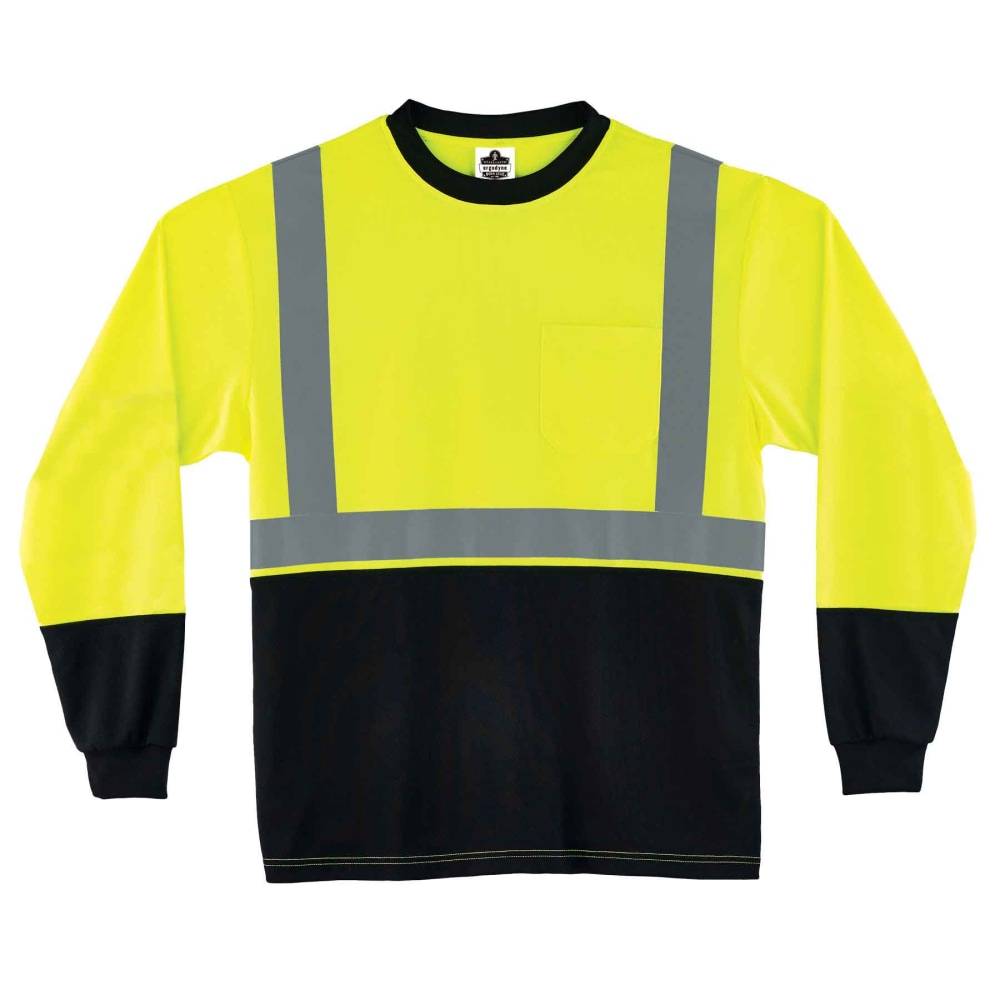 Ergodyne GloWear 8291BK Type-R Class 2 Long-Sleeve T-Shirt, Large, Black/Lime MPN:22704