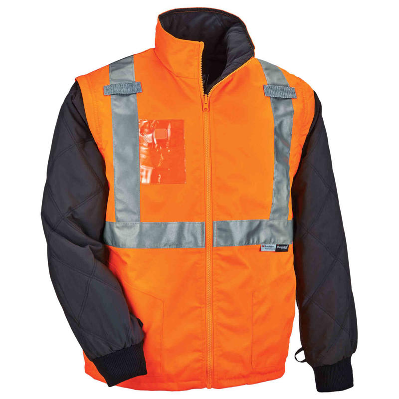 Ergodyne GloWear 8287 Type R Class 2 High-Visibility Thermal Jacket With Removable Sleeves, Large, Orange MPN:25514