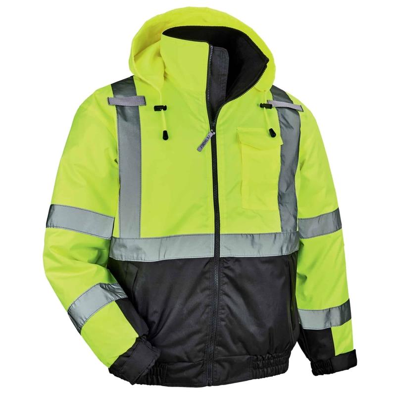 Ergodyne GloWear 8377 Type-R Class 3 Quilted Bomber Jacket, XX-Large, Lime MPN:25626