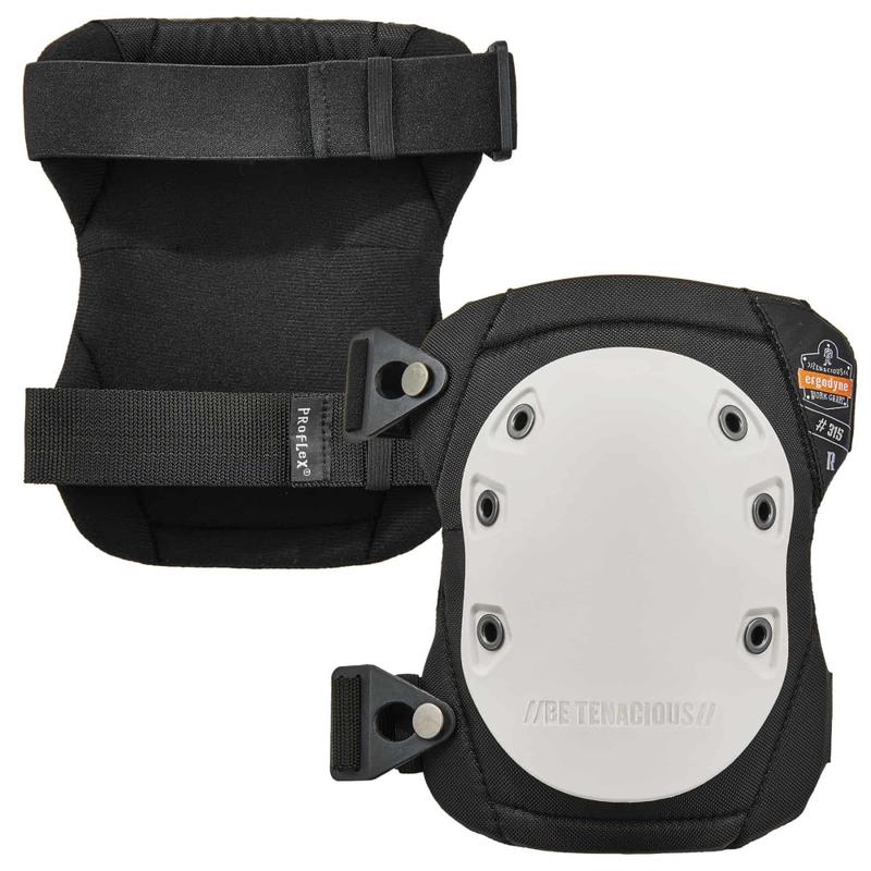 Ergodyne ProFlex Standard Knee Pads, Long Textured Hard Cap With Buckles, White, 315, Pack Of 2 Knee Pads MPN:18315