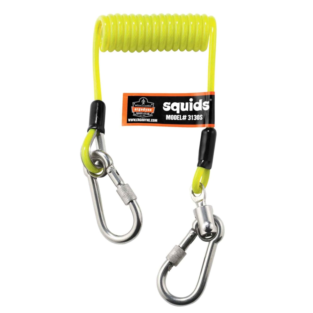 Ergodyne Squids 3130S Coiled Cable Lanyards, 2 Lb, 6-1/2in, Lime, Pack Of 6 Lanyards MPN:19130