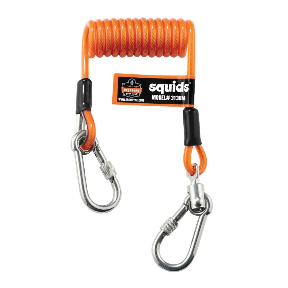 Ergodyne Squids 3130M Coiled Cable Lanyards, 5 Lb, 6-1/2in, Orange, Pack Of 6 Lanyards MPN:19131
