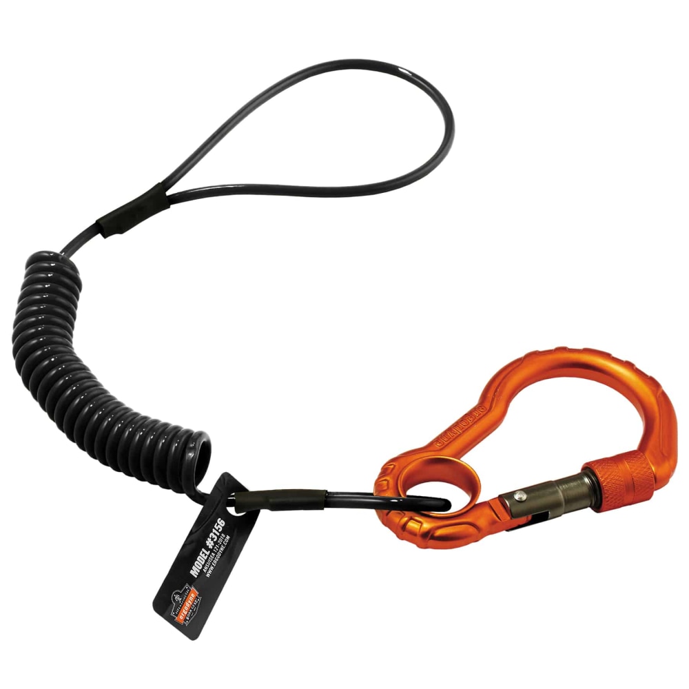 Ergodyne Squids 3156 Coil Tool Lanyard With Single Carabiner, 2 Lb, Black MPN:19161