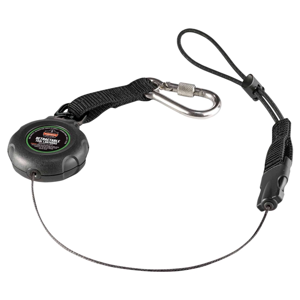 Ergodyne Squids 3001 Retractable Tool Lanyard With Carabiner And Loop Attachments, 2 Lb, 48in, Black MPN:19301