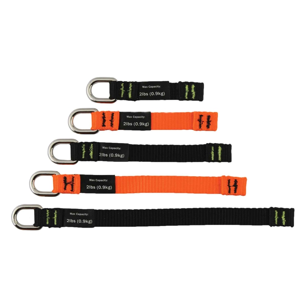 Ergodyne Squids 3700 Web Tool Tails, Assorted Sizes, 2 Lb, Black/Orange, Pack Of 6 Tails MPN:19701