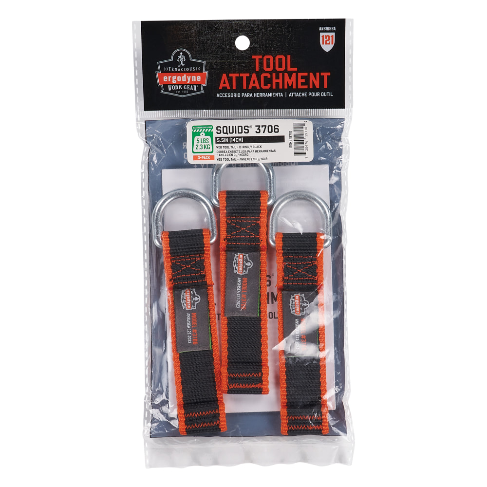 Ergodyne Squids 3706 Web Tool Tethers, 5-1/2in, Black, Pack Of 3 Tethers MPN:19710