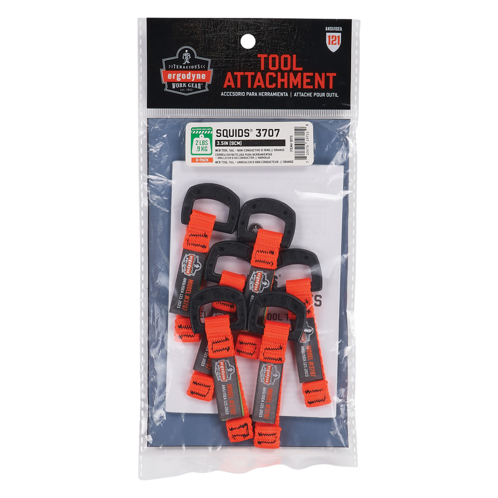 Ergodyne 3707 Web Tool Tethers, 3-1/2in, Orange, Pack Of 6 Tethers MPN:19711