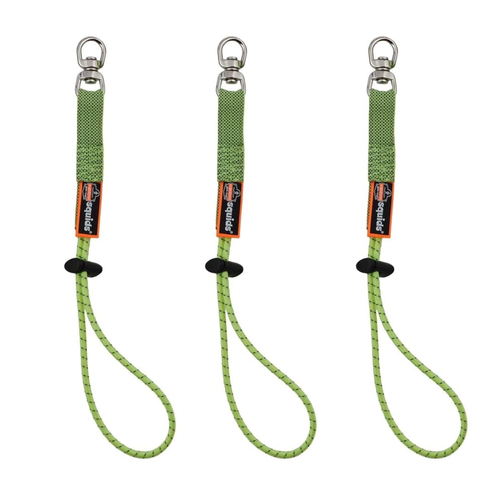 Ergodyne Squids 3713 Standard Elastic Loop Tool Tails, 10 Lb, Lime, 3 Tails Per Pack, Case Of 6 Packs MPN:19765