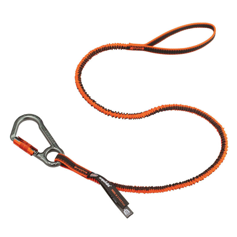Ergodyne Squids 3108F(x) Single Locking Carabiner Tool Lanyards, 15 Lb, 48in, Orange/Gray, Pack Of 6 Lanyards MPN:19808