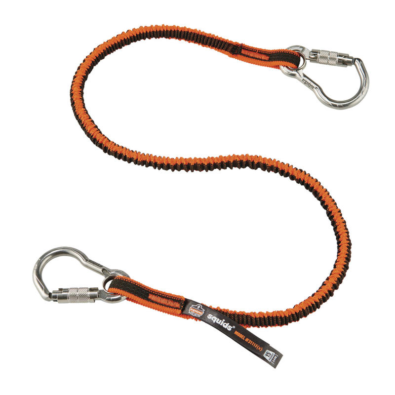 Ergodyne Squids 3111F(X) Tool Lanyards With Dual Stainless Carabiners, 15 Lb, 48in, Orange/Gray, Pack Of 6 Lanyards MPN:19823