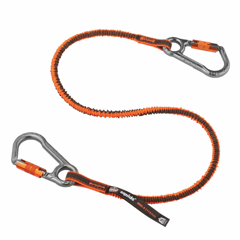 Ergodyne Squids 3118F(x) Standard Tool Lanyard With Dual Locking Carabiner, 15 Lb, Orange/Gray MPN:19828