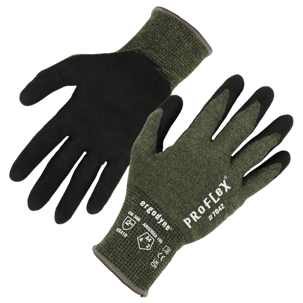 Ergodyne Proflex 7042 Nitrile-Coated Cut-Resistant Gloves, Green, Small MPN:10342