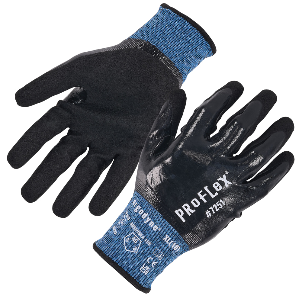 Ergodyne ProFlex 7251 Nitrile Coated Cut-Resistant Gloves, Medium, Black, Pack Of 12 Pairs MPN:10443