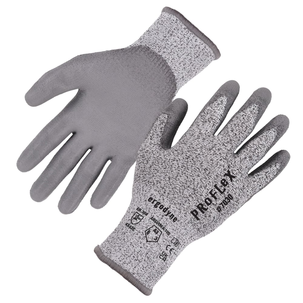 Ergodyne Proflex 7030-12PR PU-Coated Cut-Resistant Gloves, Medium, Gray, Set Of 12 Pairs MPN:10453