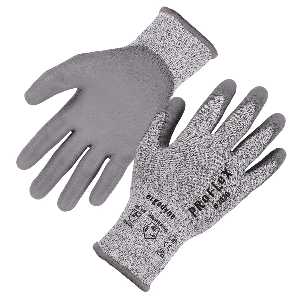 Ergodyne Proflex 7030-12PR PU-Coated Cut-Resistant Gloves, X-Large, Gray, Set Of 12 Pairs MPN:10455