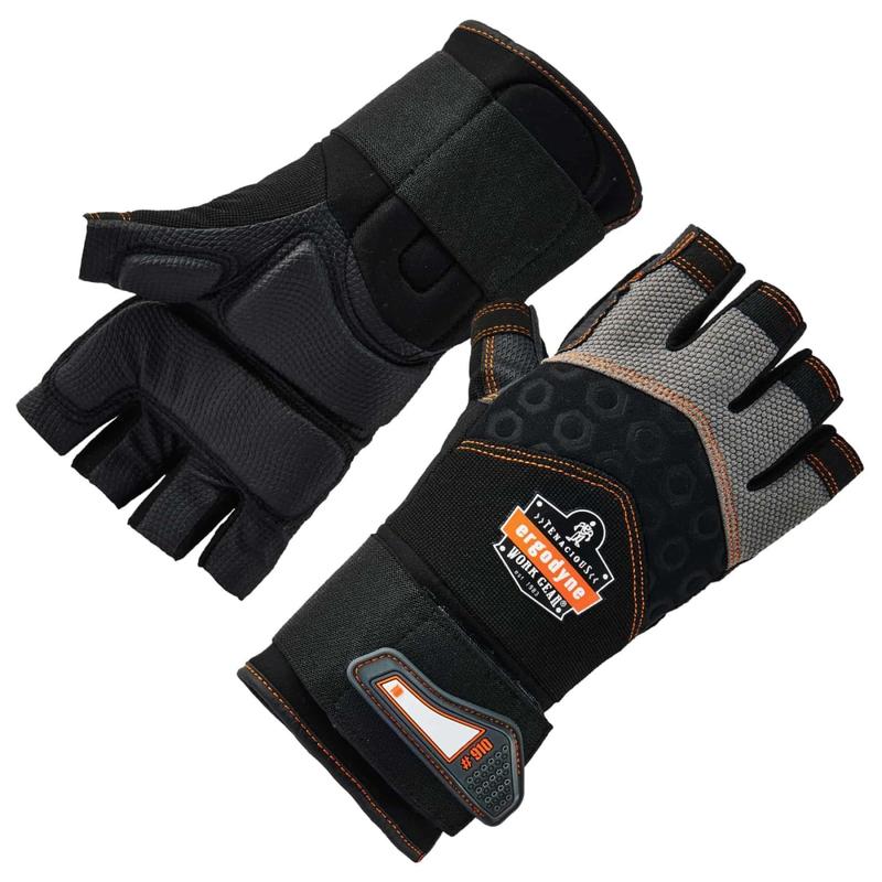 Ergodyne ProFlex 910 Half-Finger Impact Gloves With WristSupport, Large, Black MPN:17714