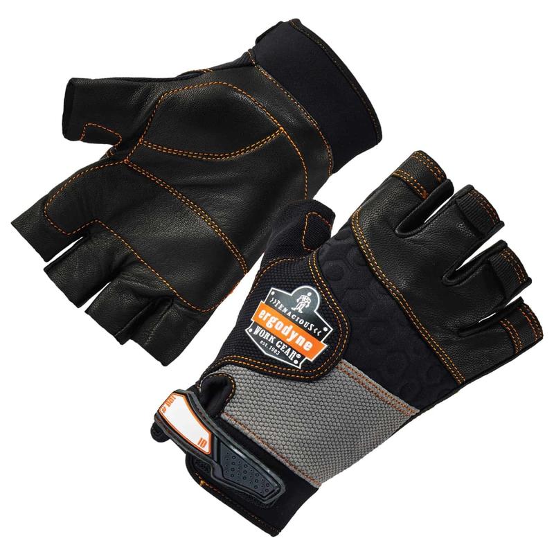 Ergodyne ProFlex 901 Half-Finger Leather Impact Gloves, XXL, Black MPN:17786
