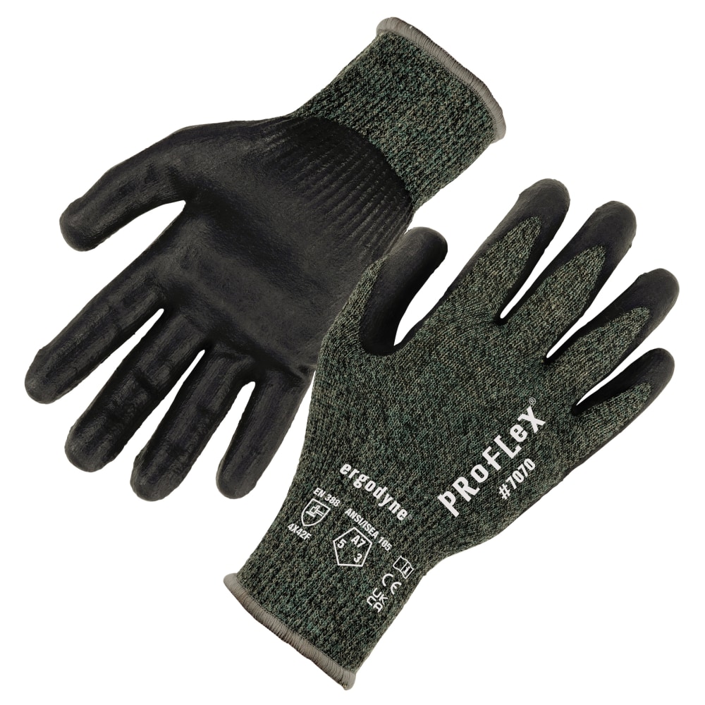 Ergodyne Proflex 7070-12PR Nitrile-Coated Cut-Resistant Gloves, Green, 2X, Set Of 12 Pairs MPN:18036