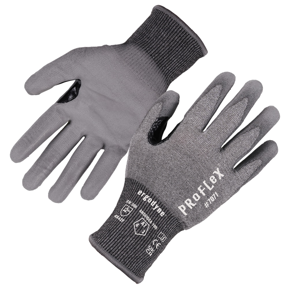 Ergodyne Proflex 7071-12PR PU-Coated Cut-Resistant Gloves, Gray, Small, Set Of 12 Pairs MPN:18062