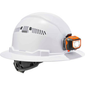 Ergodyne Skullerz® 8973LED Hard Hat Full Brim Vented Ratchet Susp LED Light Class C White 60156