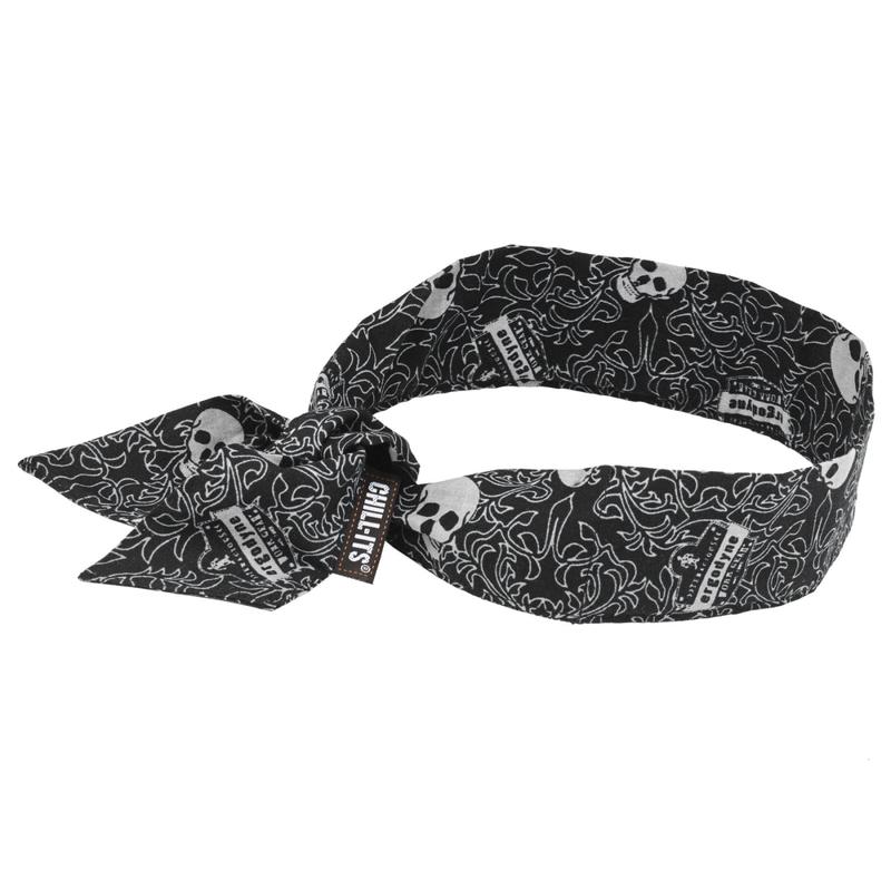 Ergodyne Chill-Its 6700 Evaporative Cooling Tie Bandana, Skulls, Pack Of 24 Bandanas MPN:12329