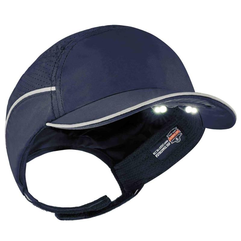 Ergodyne Skullerz 8965 Lightweight Bump Cap Hat With LED Lighting, Short Brim, Navy MPN:23338