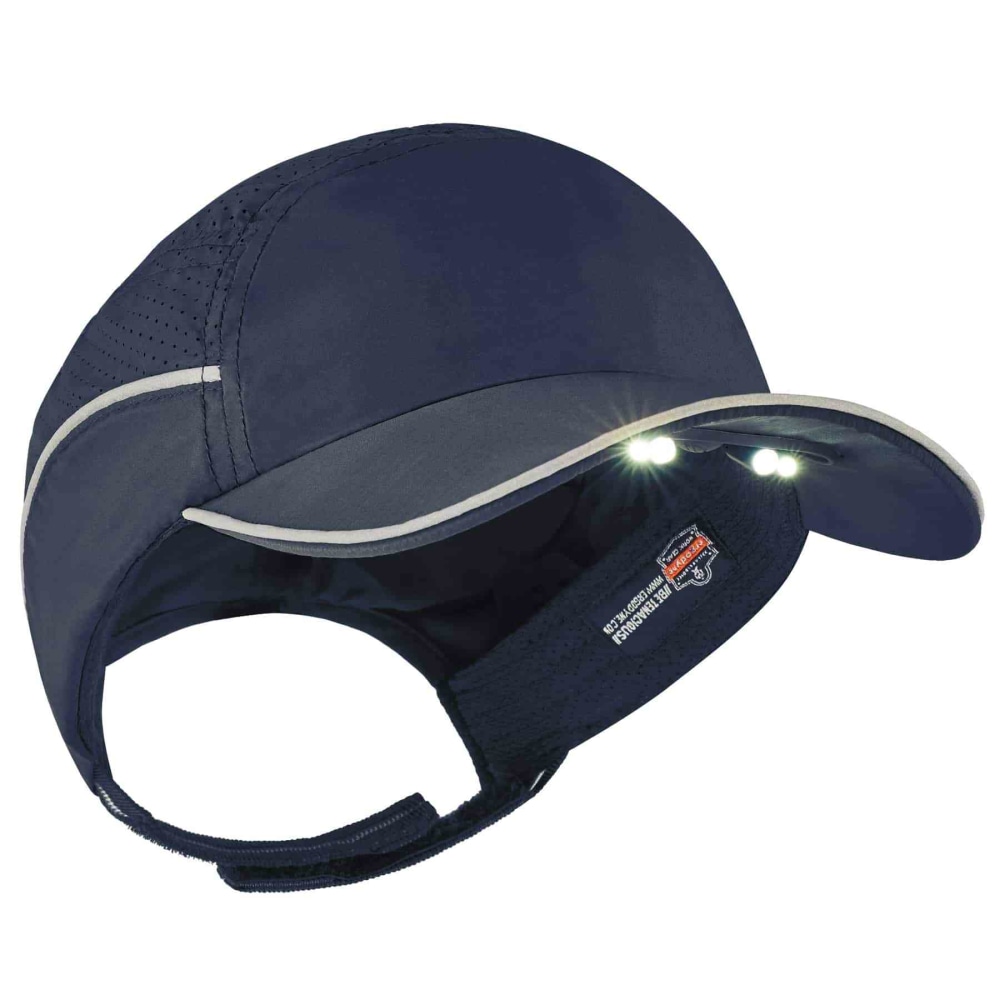 Ergodyne Skullerz 8965 Lightweight Bump Cap Hat With LED Lighting, Long Brim, Navy MPN:23339