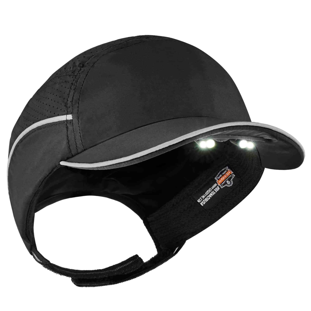 Ergodyne Skullerz 8965 Lightweight Bump Cap Hat With LED Lighting, Short Brim, Black MPN:23368