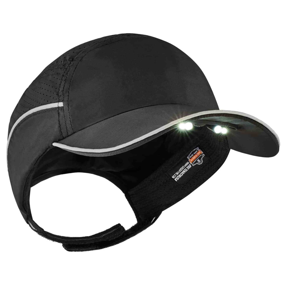 Ergodyne Skullerz 8965 Lightweight Bump Cap Hat With LED Lighting, Long Brim, Black MPN:23369
