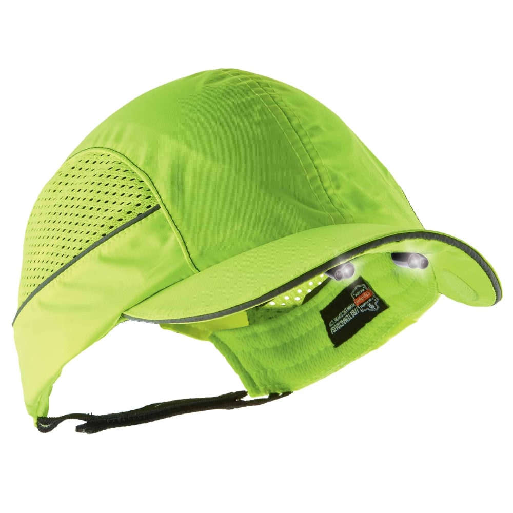 Ergodyne Skullerz 8960 Bump Cap With LED Lights, Long Brim, Lime MPN:23379