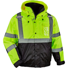 Ergodyne® GloWear® 8381 Hi-Vis 4-in-1 Winter Bomber Jacket Medium Lime 25593