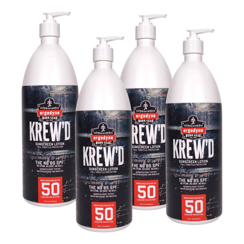 Ergodyne KREW-d 6355 SPF 50 Sunscreen Lotions, 32 Oz, Pack Of 4 Lotions MPN:16643